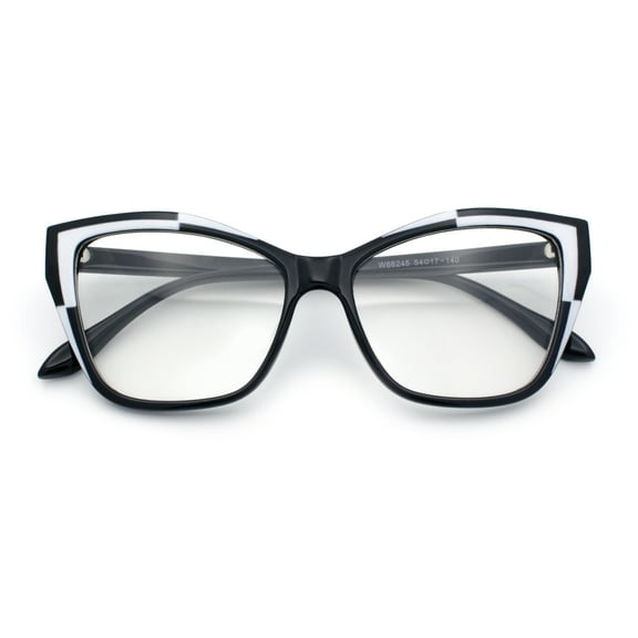 Womens Oversized Cat Eye Geometric lightening Bolt Print Sunglasses Black White