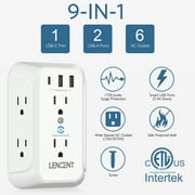 LENCENT Wall Outlet Extender,Multi usb plug 6 way outlet,2 to 3 prong outlet adapter Surge Protector with Type-C & 2 USB Ports,Electrical Outlet splitter Wall Tap for home