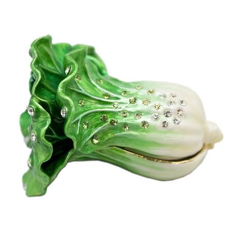 - Lush Rhinestone Leaved Bok Choy Enameled Jewelry Keepsake Box