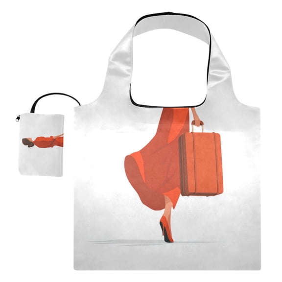 Large Capacity Print Tote Bag,Lightweight Portable Foldable Shopping Bag Woman with A Suitcase