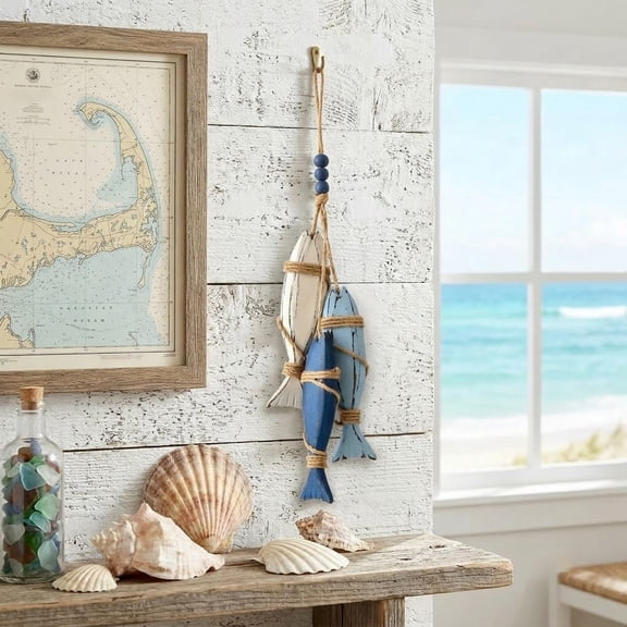 Lighted Wooden Fish & Starfish Wall Decor Beachy Wall Decor Coastal Hanging ，coastal nautical hanging Beachy Wall Decor with warm LEDs wood decor accents for home decorative accents nautical decor