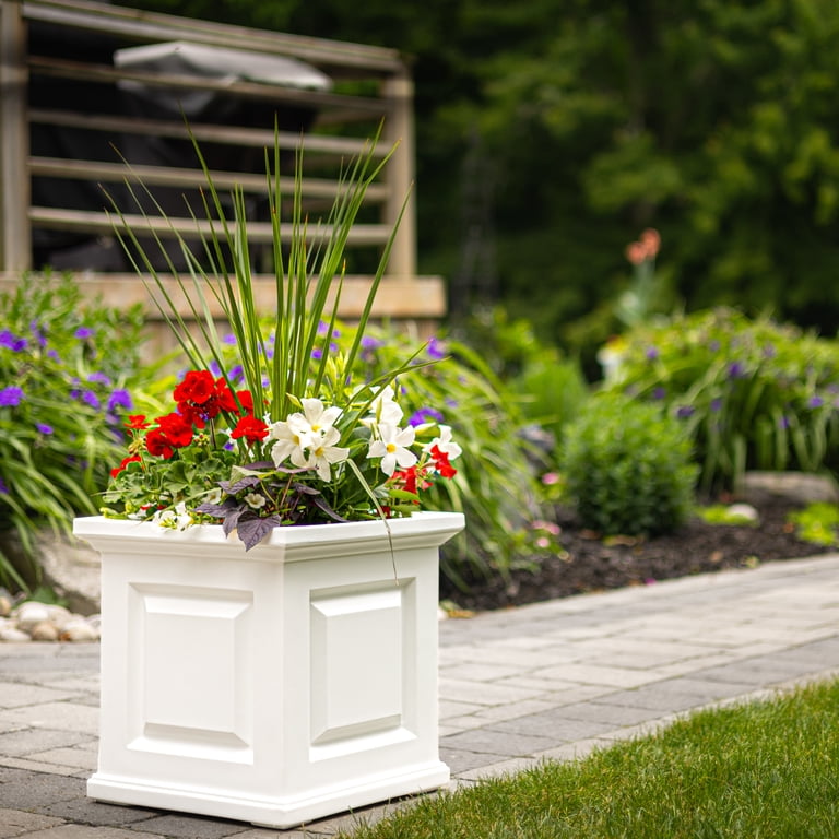 Mayne Nantucket 16" x 16" x 16" Square White Self Watering Plastic Planter  - Walmart.com