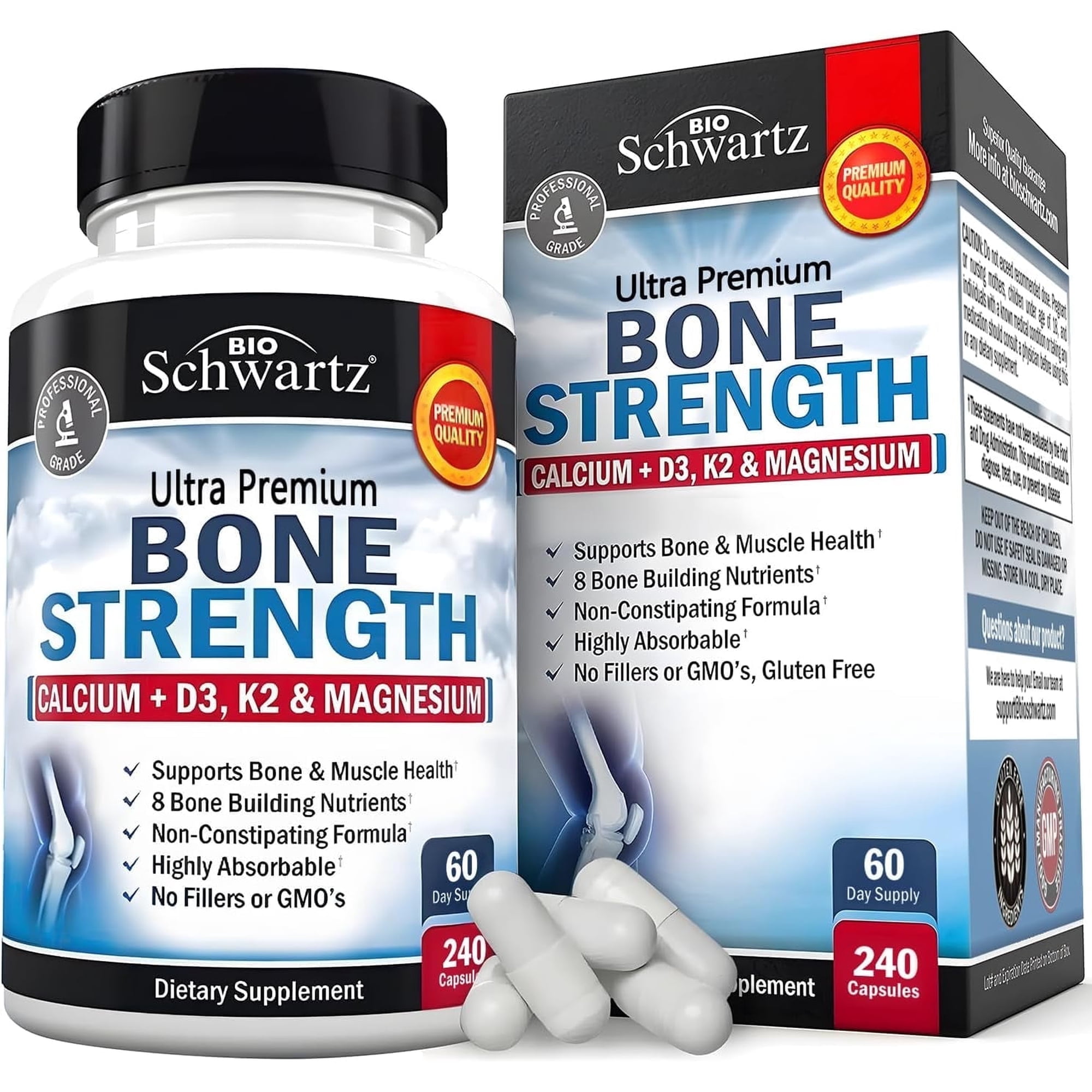 BioSchwartz Bone Strength Supplement, High-Absorption Formula for Bone & Muscle Support, 240 Capsules