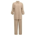 thumbnail image 2 of HJYCHN Women's Casual Pants Suit Set 2 Piece Trousers Outfit with Shirt for Daily Wear Outfits Khaki XL, 2 of 6