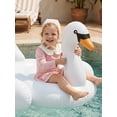 thumbnail image 6 of BemeyourBBs Toddler Baby Girl Swimsuit Infant Bathing Suit 3 Pieces Swimsuits Swim Dress Ruffle Long Sleeve Backless Top with Skirt Set Sun Hat Rash Guard Swimwear Summer Beach Wear, 6 of 9