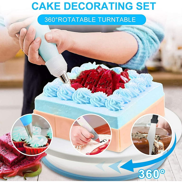 Cake Decorating Supplies Kit for Beginners, Set of 90, Baking Pastry Tools, 1 Turntable stand-48 Numbered Icing Tips with Pattern Chart, Angled