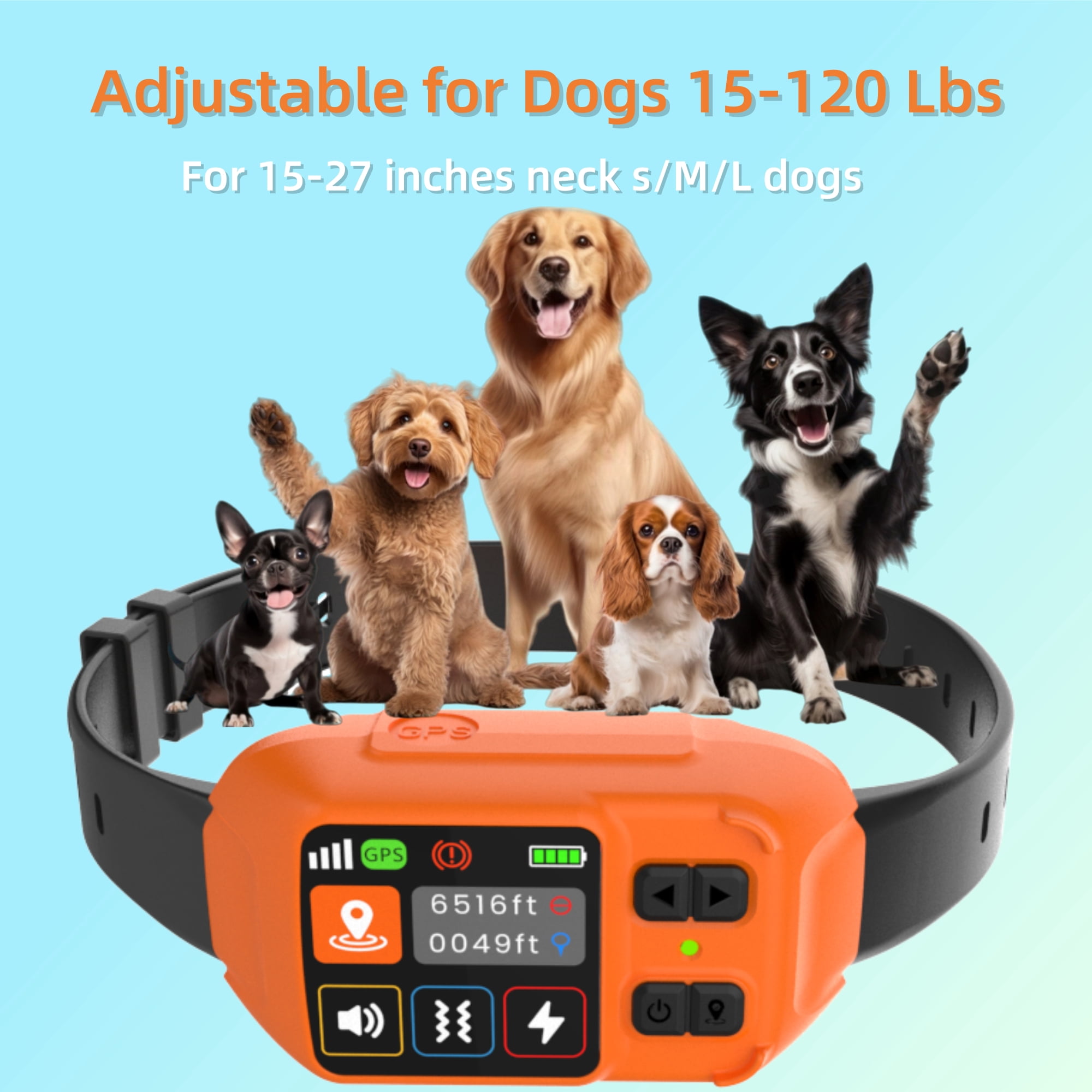 GPS Wireless Dog Fence System, Custom Polygon Boundary Electric Fence for Dogs with Adjustable Warning Strength, Safe Zone Radius 49-6561Ft, IPX7 Waterproof Invisible Fence