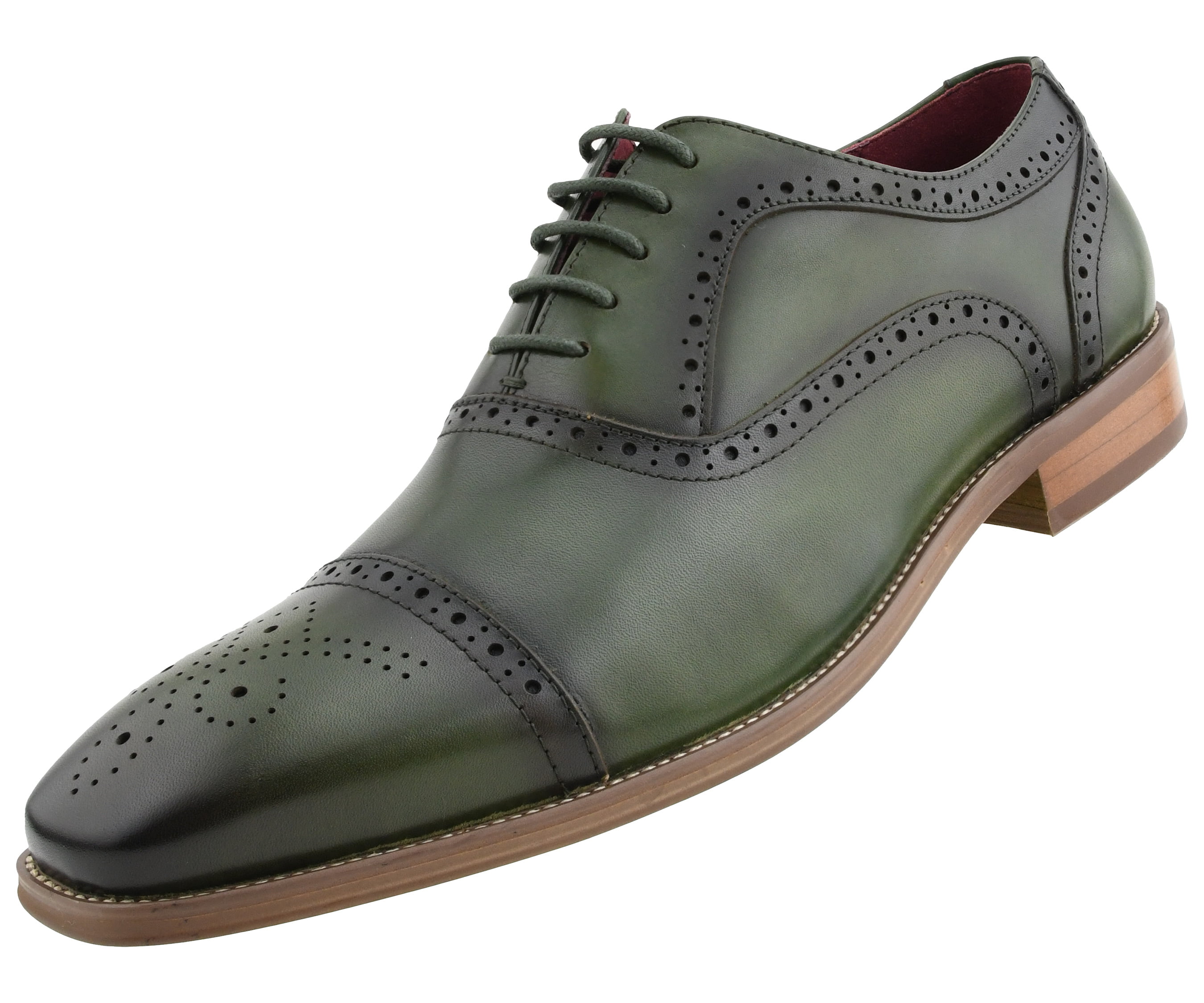 Style AG114 Asher Green Mens Genuine Leather Cap Toe Oxford with Decorative Broguing Lace Up Dress Shoe