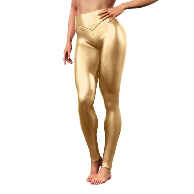 Leggings de cuero PU brillante y sexy para mujer: pantalones ajustados de cintura alta, tejido elástico, ropa de club/casual, largo completo, tallas S-XL.