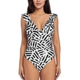 thumbnail image 2 of Yiaed Weave Geometric Print Women's Ruffled One Piece Swimsuit V Neck Swimwear Slimming Monokini for Woman-Large, 2 of 8