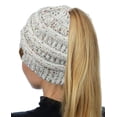 thumbnail image 2 of C.C BeanieTail Soft Stretch Cable Knit Messy High Bun Ponytail Beanie Hat, Confetti Ivory, 2 of 4