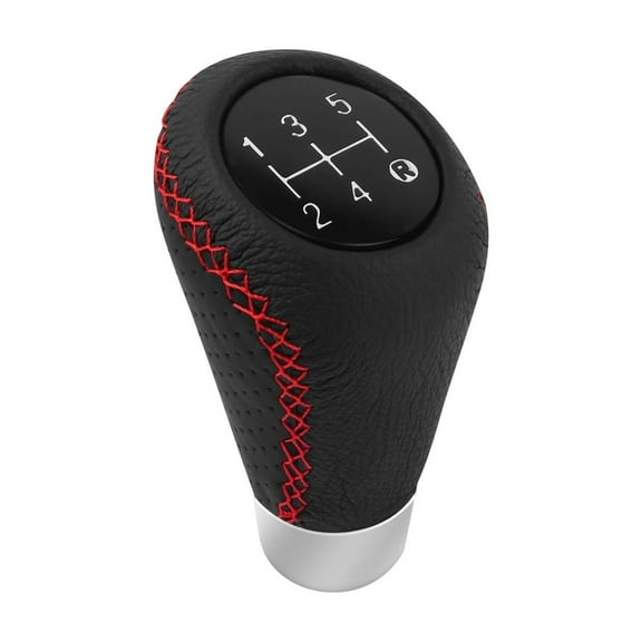 Premium Leather 5-Speed Gear Shifter Knob with Red Stitching, Non-Slip Anti-Fatigue Design, Universal Fit for Most Manual Cars Trucks Rvs, Easy To Install Replacement Knob One Size