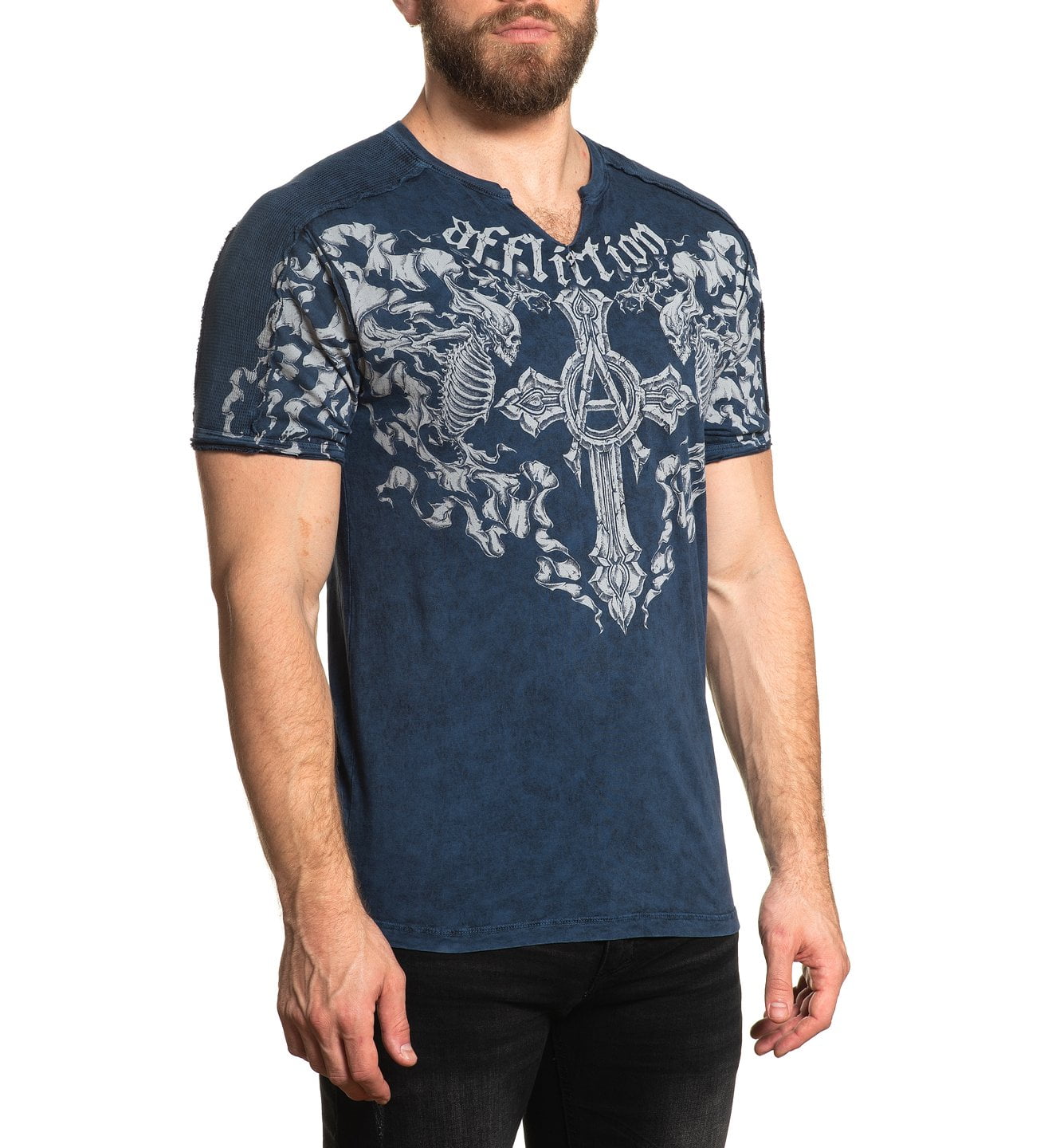 AFFLICTION BIAS SLIT NECK Men's T-shirt 