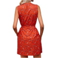thumbnail image 4 of Wycnly Dresses for Women Fashion Zipper Wrap Tank Short Dresses with Belt V-Neck Sleeveless Floral Print Summer Mini Formal Dress Red l, 4 of 4
