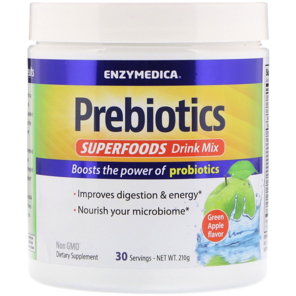 Enzymedica Prebiotics Superfoods Drink Mix, Green Apple Flavor, 210 g