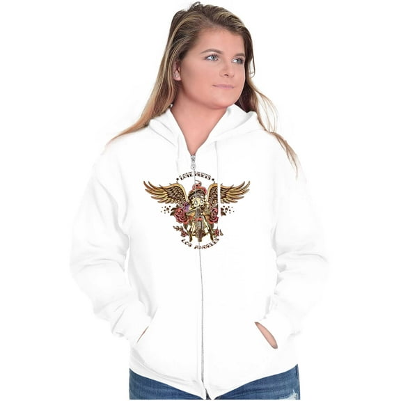 Betty Boop Biker Love Hurts Tattoo Zip Hoodie Sweatshirt Women Brisco Brands M