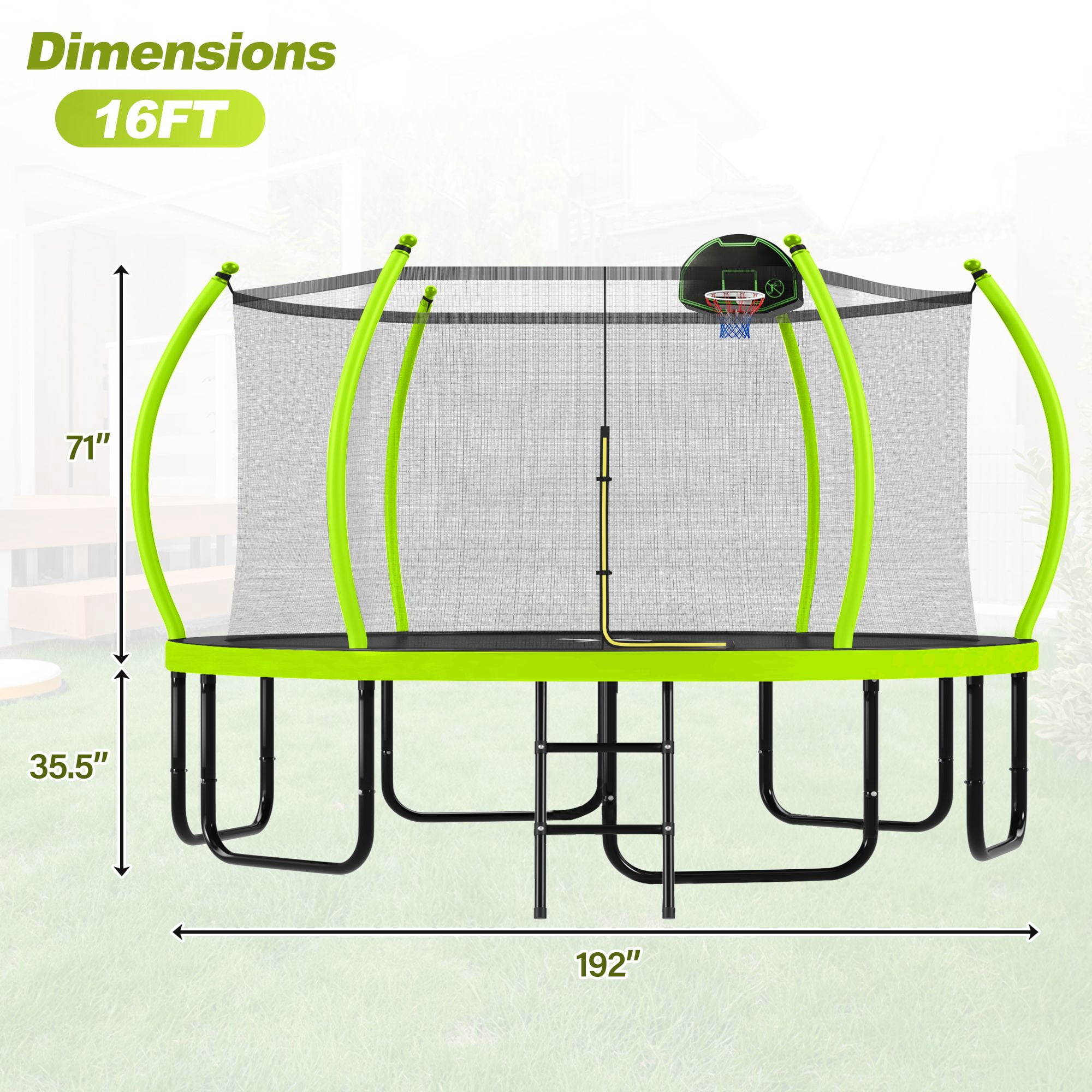 Alvantor 16Ft Trampoline for Kids, Pumpkin Trampoline with Enclosure Net and Basketball Hoop Green