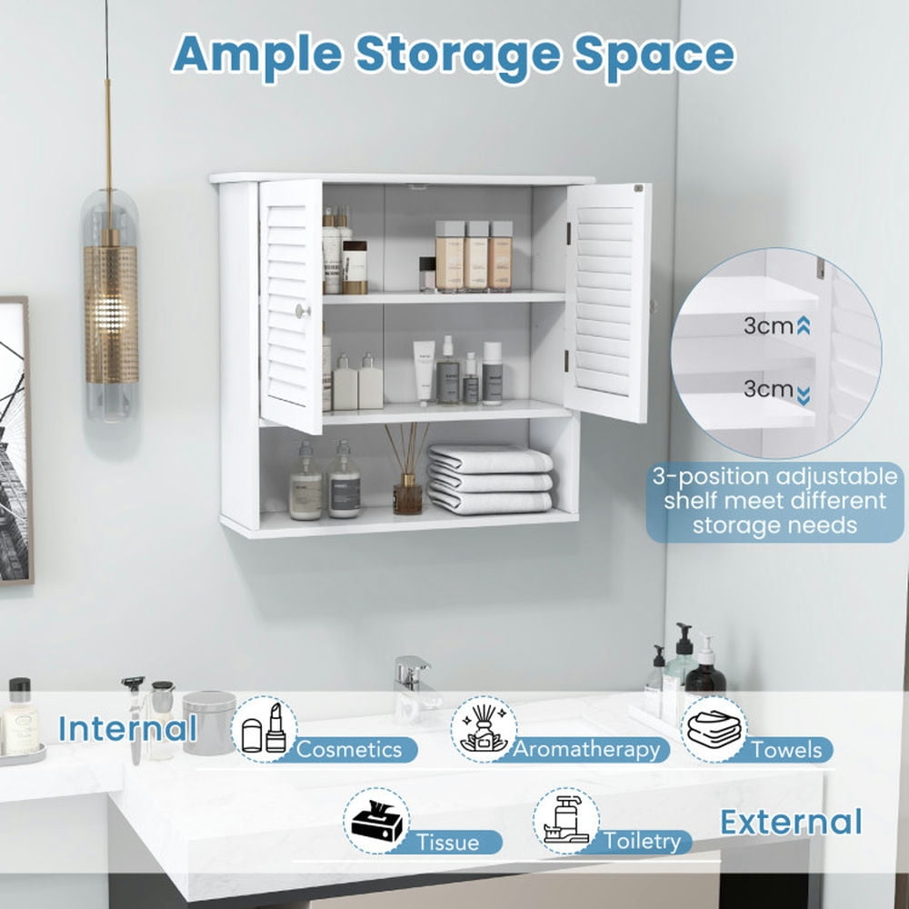 Finihen Bathroom Wall Cabinet, Wall Mounted Bathroom Cabinet, Medicine Cabinet, Double Doors Shelves Bathroom Wall Storage Cabinet, for Bathroom, White Finihen Bathroom Wall Cabinet, Wall Mounted Bathroom Cabinet, Medicine Cabinet, Double Doors Shelves Bathroom Wall Storage Cabinet, for Bathroom, White
