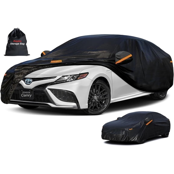 Kayme 7 Layers Car Cover Custom Fit for Toyota Camry Sedan/Solara (1996-2025) Waterproof All Weather for Automobiles, Outdoor Full Cover Rain Sun UV Protection with Zipper Cotton/Black
