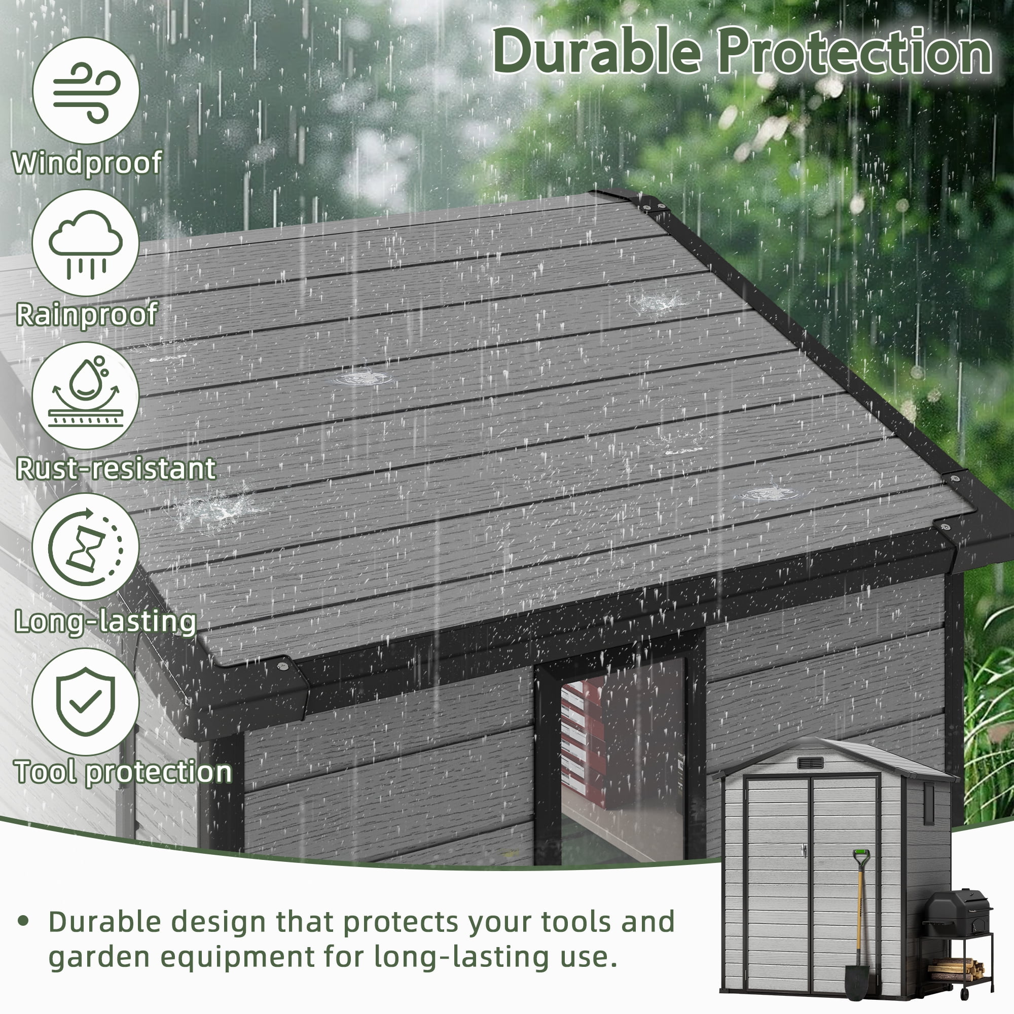 Sylviera 6x4FT Resin Outdoor Storage Shed with Floor, All-Weather Waterproof Plastic Garden Shed for Backyard, Heavy-Duty Storage Shed for Tools, Bikes & Lawn Equipment