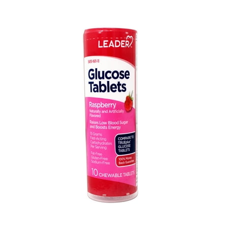 LEADER Glucose Tablets, Energy and Blood Sugar Support, Raspberry Flavor, 10 Count Travel Size