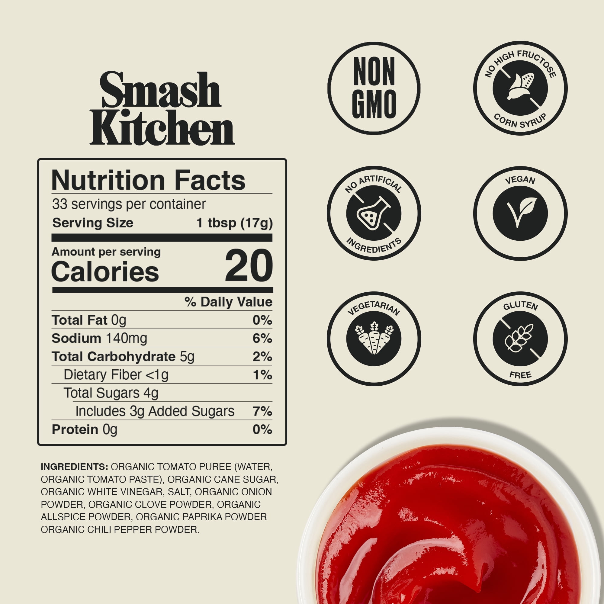 (12 pack) Smash Kitchen Organic Tomato Ketchup, 20 oz Bottle