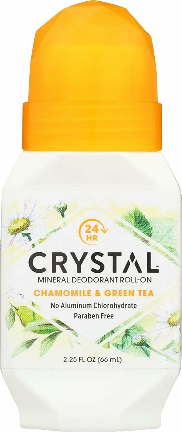 Crystal Essence Mineral Deodorant Roll-On, Chamomile & Green Tea 2.25 oz (Pack of 4)