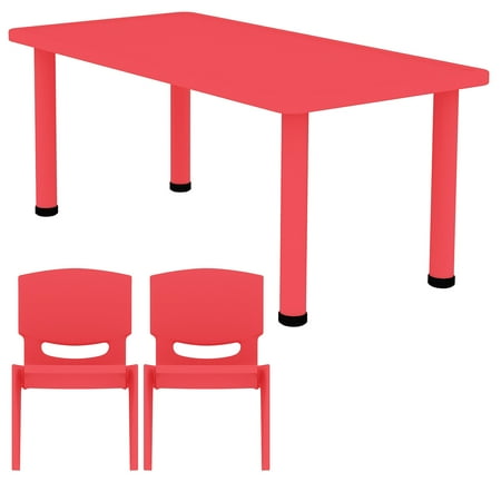 2xhome Red Kids Table And Chair Set Adjustable Leg Strong Wide