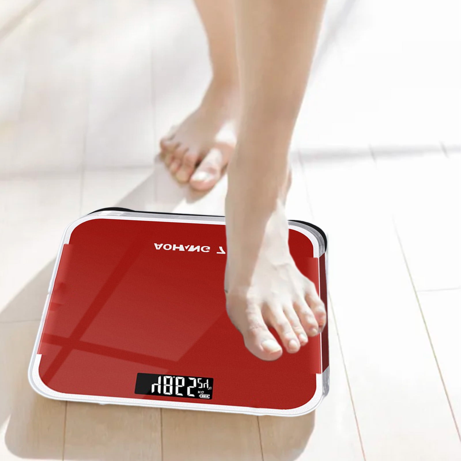 Weight Scale Digital Bathroom Scale LCD High-Definition Display | Electronic Body Weight Scale | 1pc | Tempered Glass | Rechargeable | High Accuracy | Durable Construction | Sleek Design | Red