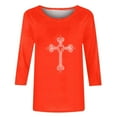thumbnail image 4 of LEKWK Womens Graphic T Shirts Ornate Cross Print Long Sleeve Tees Crew Neck Christian Shirts Religious Faith Graphic Daily Layering outfits, 4 of 5