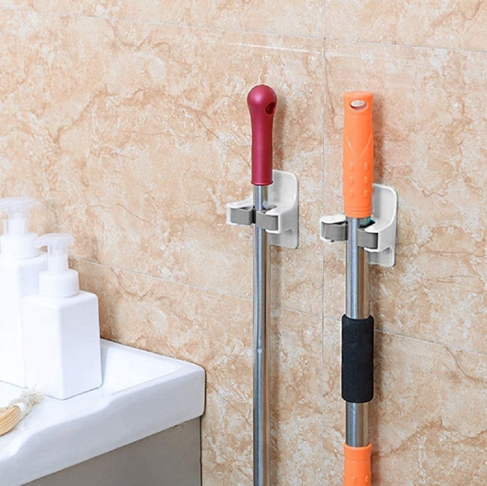 Wall Mount Broom Holder Dual Side Mop Racks Self-Adhesive Mop Broom Gripper For Garage Garden