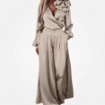 thumbnail image 2 of Vornjynx Two Piece Sets of Womens Elegant V Neck Satin Long Sleeve Tops Wide Leg Pants Lounge Outfits Pink Size S, 2 of 8