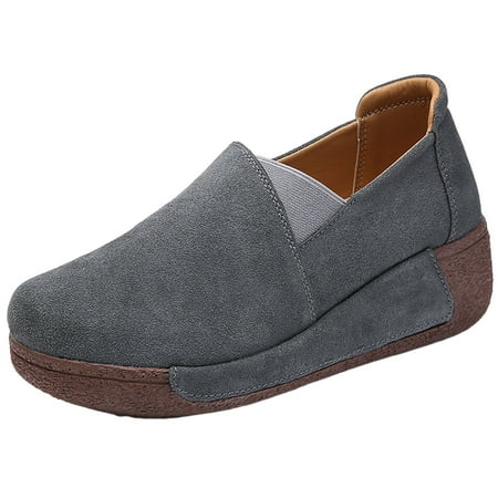 OJSFQUFP Women s Flats Autumn Solid Color Round Toe Casual Thick Sole Flock Mid Heel Shake Shoes Work Flats Office Shoes Womans Shoes Grey 38