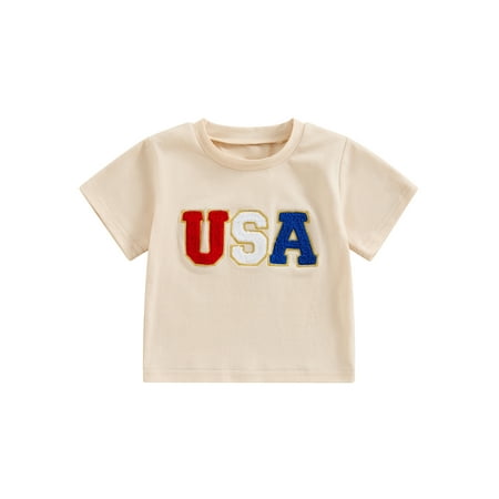 

Mioliknya Toddler 4th of July T-Shirts Short Sleeve Letter Embroidery Tops