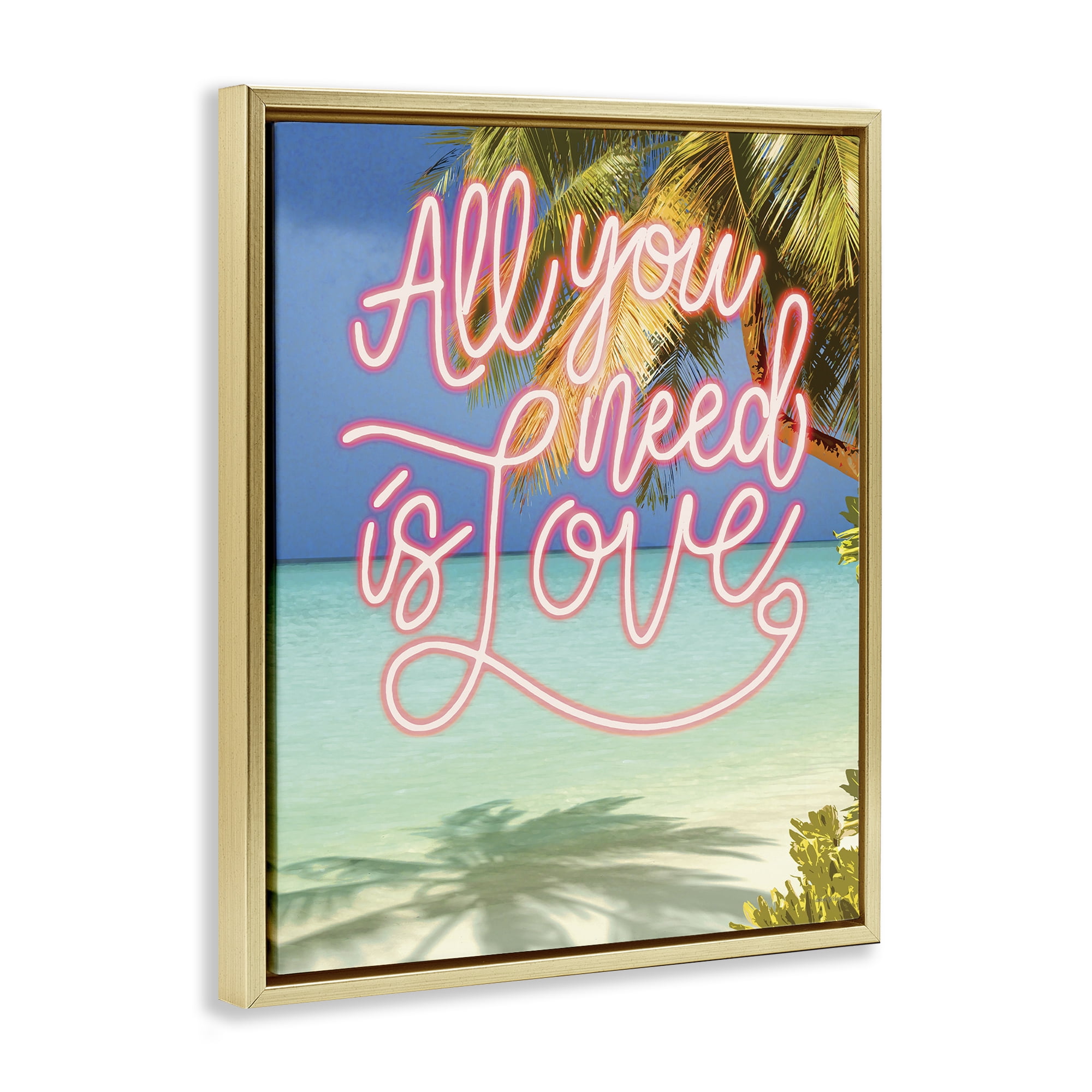 Stupell Industries Tropical All You Need Is Love Gold Framed Floater Canvas Wall Art, design by Amber Sterling