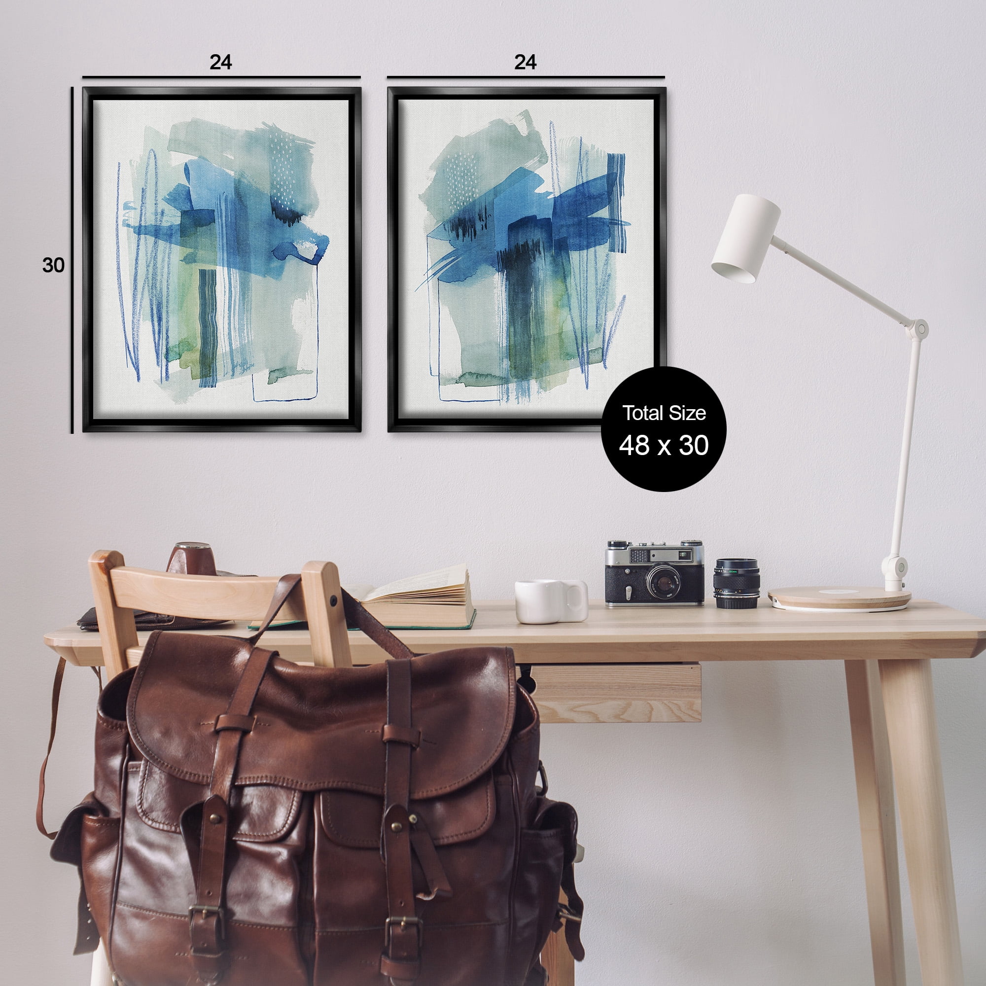 Stupell Industries Chaotic Brushed Watercolor Abstract Painting Black Floater Framed Canvas Art Print Wall Art, 25 x 31, Set of 2