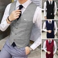 thumbnail image 2 of Skymirror Men Suit Vest Waistcoat V Neck Sleeveless Solid Color Slim Fit Single-breasted Cardigan Formal Business Coat Groom Wedding Coat, 2 of 8