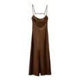 thumbnail image 2 of Ladies Silky Slip Dress, Solid Color V-neck Backless Slim Long Skirt, 2 of 4