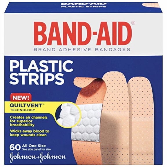 7 Pack Band-Aid Adhesive Bandages Plastic All One Size, 60 sterile Bandages Each