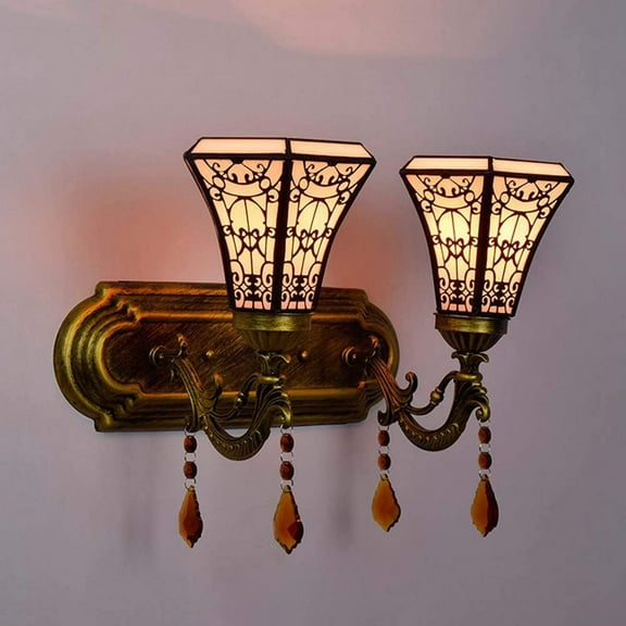 Artistic Style Wall Sconce Stained Glass Wall Lamp Vintage Antique Crystal Pendant Decorative Wall Lighting Fixture for Hallway Beside Living Room Bedroom,A
