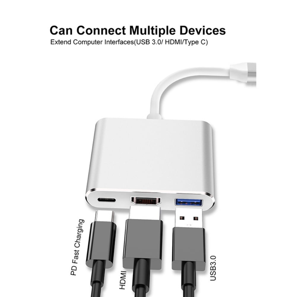 YiLBX USB C to HDMI Multiport Adapter, USB 3.1 Gen 1 Thumderbolt 3 to HDMI 4K Video Converter/USB 3.0 Hub Port PD Quick Charging Port