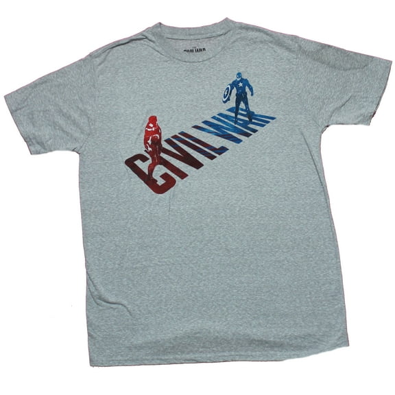 Captain America Mens T-Shirt  - Iron Man Cap Stylized Civil War Stare Down (X-Large)