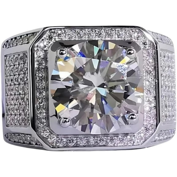 WenGem Jewelry 5CT Engagement Wedding Moissanite Ring for Men S925 Sterling Silver 18K Golden Plated,Multicolor,Size 8-12