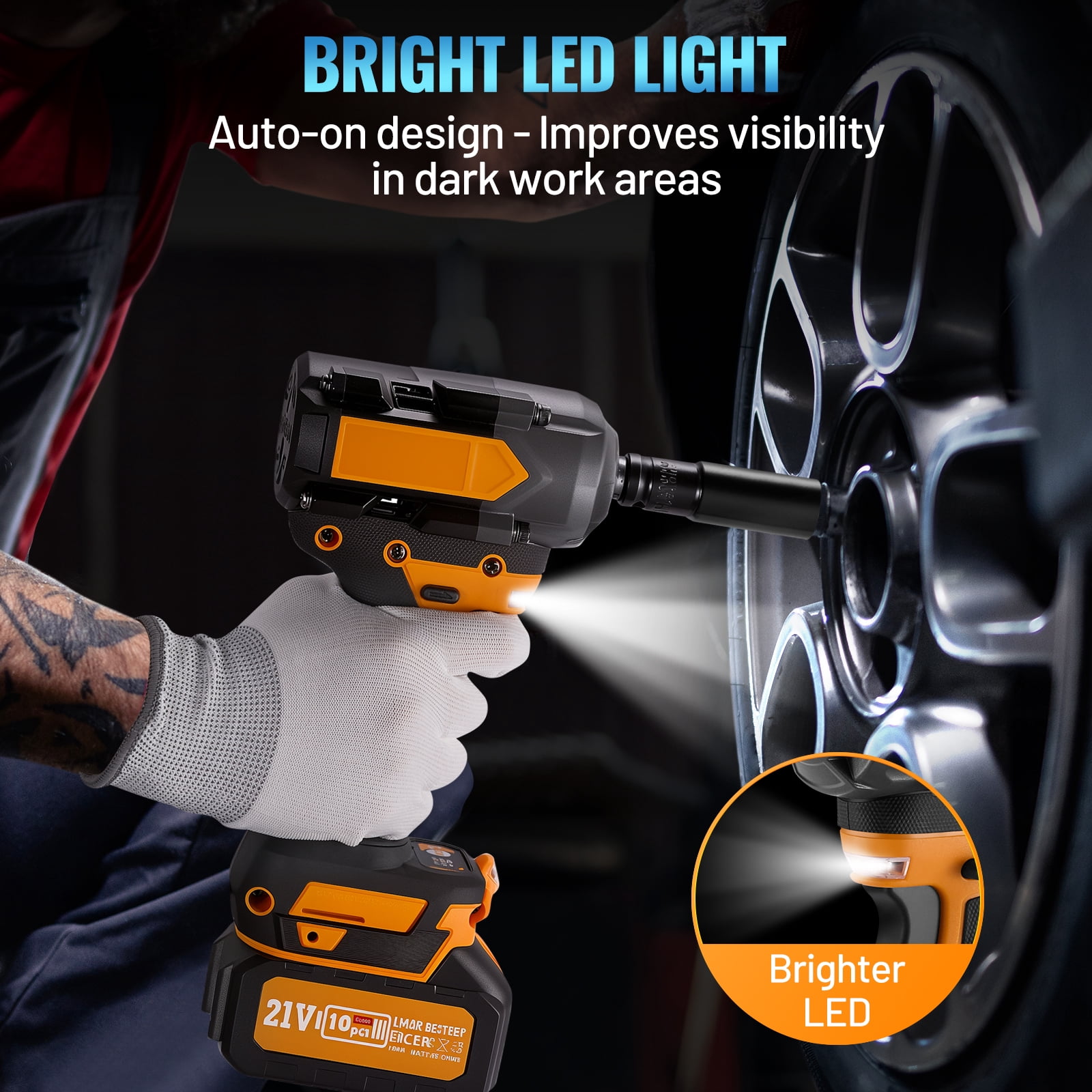 SPEEDWOW 443 Ft-lbs (600 N·m) Cordless Impact Wrench, 1/2" Brushless Impact Gun, 21V High Torque Power Driver, 2 x 4.0Ah Batteries, Variable Speeds for Family Car, Pickup Truck, and Mower