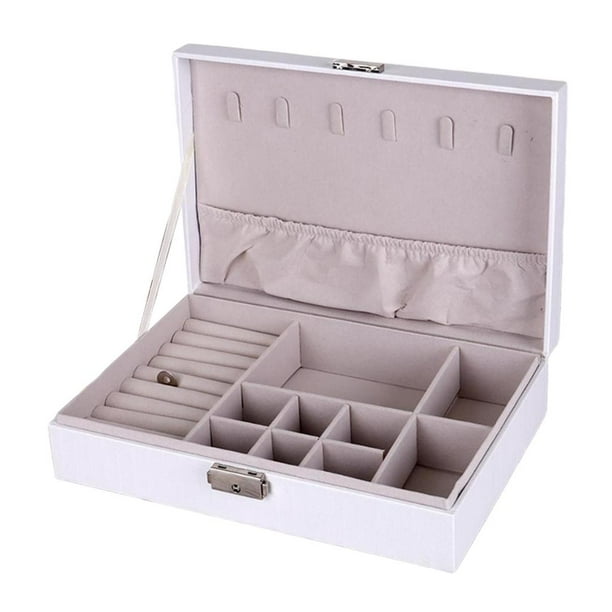 Jewelry Box for Women Jewelry Organizer - with Necklace Hooks, PU Leather -  white 