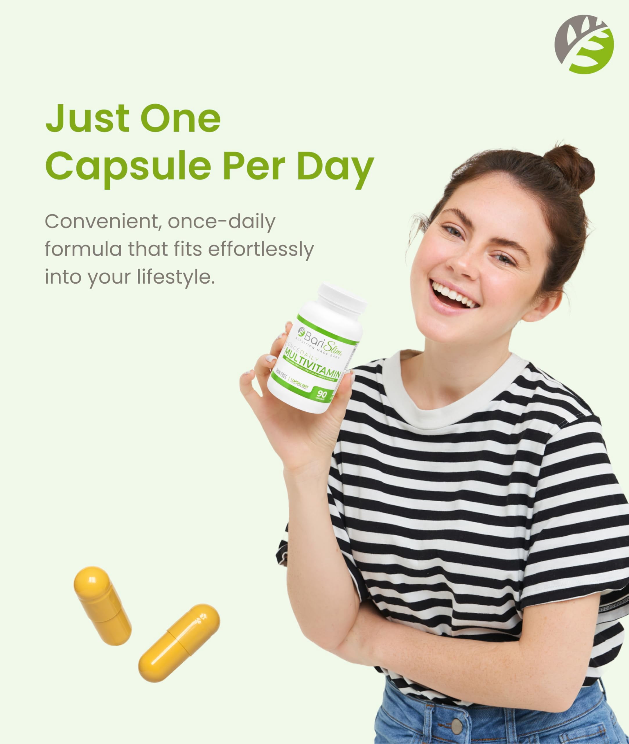BariSlim Once Daily Multivitamin Capsules, 90 Count, Iron-Free for Energy & Immune Support, Adults, Unisex