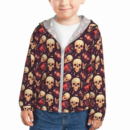 

Lukts cool rock Skull record Print Children s Long-Sleeved Sun Protection Clothing Hooded Sweatshirts for Boys and Girls Outdoor Sports-18 Months