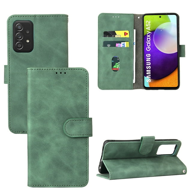 Pour Samsung Galaxy A52S 5G Étui en Cuir PU à Rabat avec Fentes pour Cartes Support Pliant folio-Vert