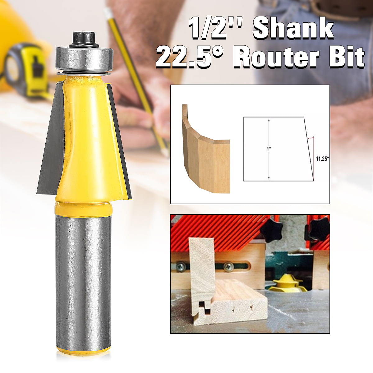 1/2'' Shank 22.5° Chamfer Forming Bevel Edge Cutter Router Bit For Woodworking 