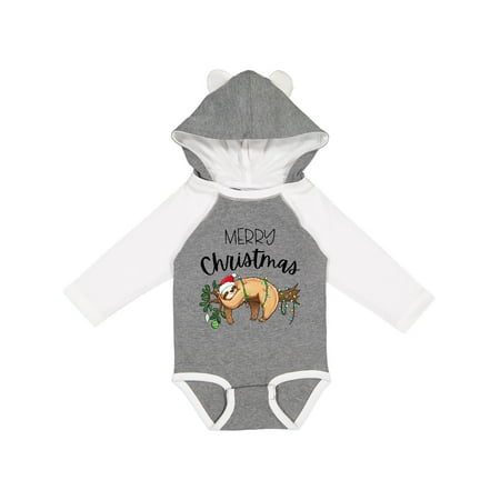 

Inktastic Merry Christmas Cute Sloth with Santa Hat and Lights Gift Baby Boy or Baby Girl Long Sleeve Bodysuit